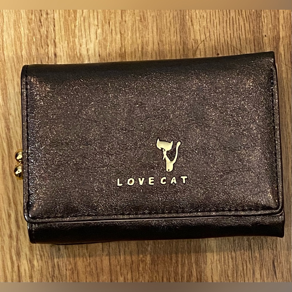 Love Brown Compact Wallet with Shimmery Finish NWOT